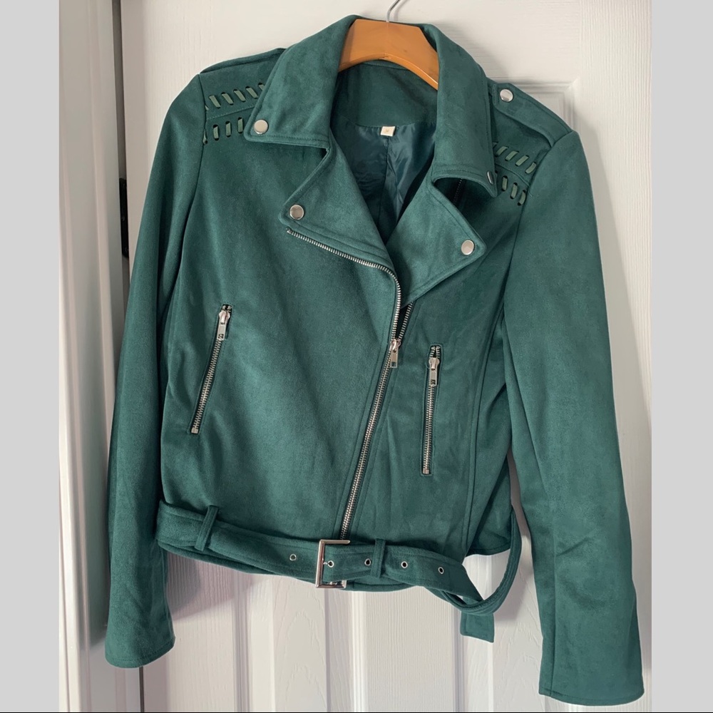 Faux Suede Kelly Green Moto Jacket